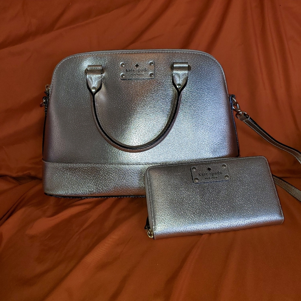 Kate Spade champagne metallic bag and wallet